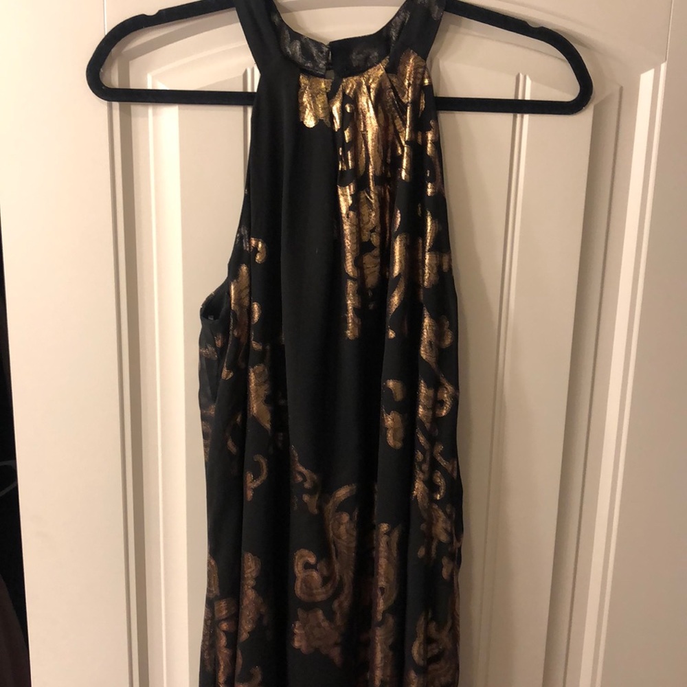 Halter, flowy, black and gold dress!